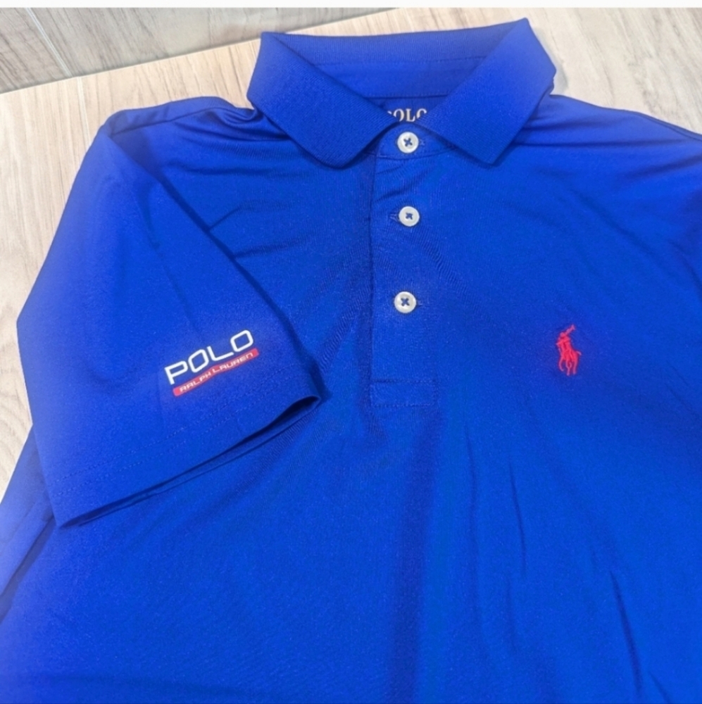 Boys Polo Ralph Lauren Performance T Shirt Size 7 Royal Blue Red Pony